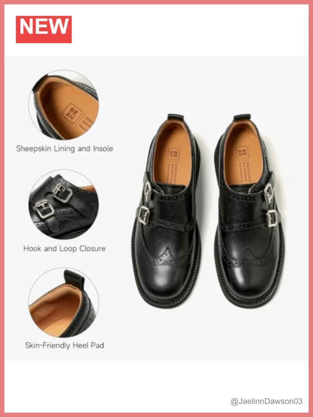 Women's Leather Monk Strap Loafers Wingtip Business Casual Shoes